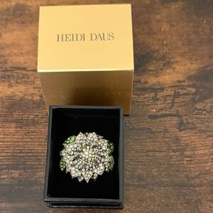 Heidi Daus Crystal Flower Ring with Green and Gold Accents size 6